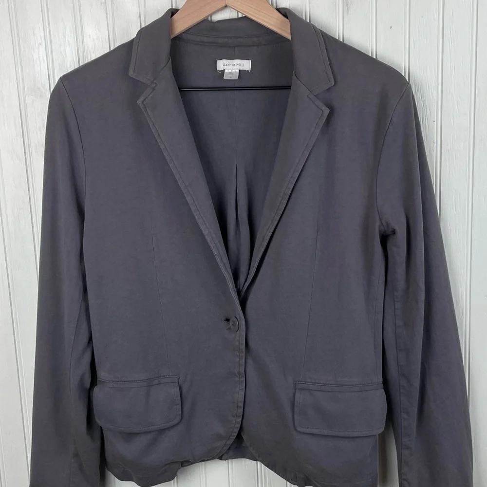 Garnet Hill Knit Jacket Blazer Women's Size 6 Grey 100% Cotton Business Casual